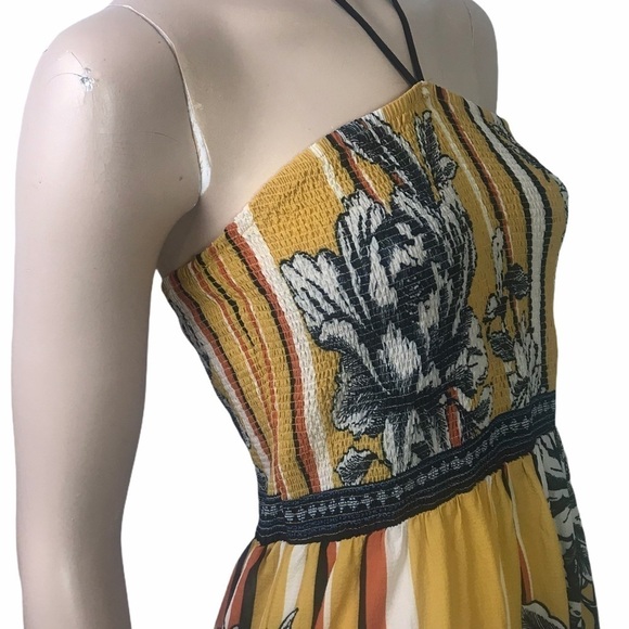 Jealous Tomato Yellow Floral Multicoloured Graphic Smocked Halter Maxi D… - Picture 8 of 16